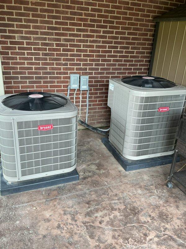 Completed comprehensive Gold AC Inspection on a 7-year-old Bryant air conditioning system. Performed routine maintenance including visual inspection of outdoor condenser unit, checked refrigerant lines and electrical connections, verified proper operation of condenser fan, inspected coil fins for damage or debris accumulation, and documented system condition with photographs. Unit operational and in good working condition with no immediate repairs required.