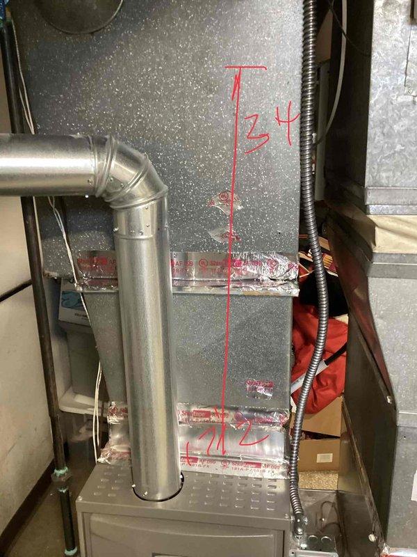 Completed HVAC estimate for replacement of 1980s-era air conditioning and furnace system located in basement. Current unit experiencing internal refrigerant leak rendering system inoperable. Documented existing natural gas furnace installation with measurements and photographed current equipment configuration including ductwork connections, PVC condensate drainage system, venting arrangement, and available clearances for replacement equipment sizing and proper installation planning.