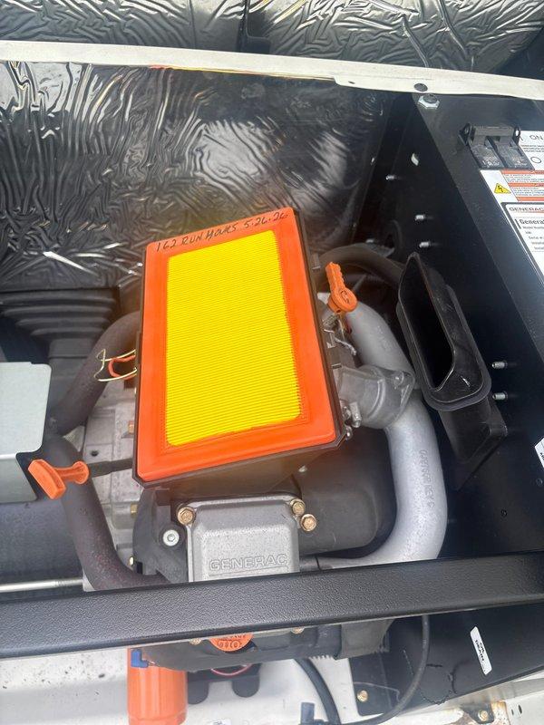 Performed monthly maintenance plan service on Generac standby generator. Inspected engine compartment, verified air filter condition showing 162 run hours since last service dated 5-26-22, and documented equipment status with photos. All major components including engine, exhaust system, and enclosure were found in good working condition with no immediate service needs identified.