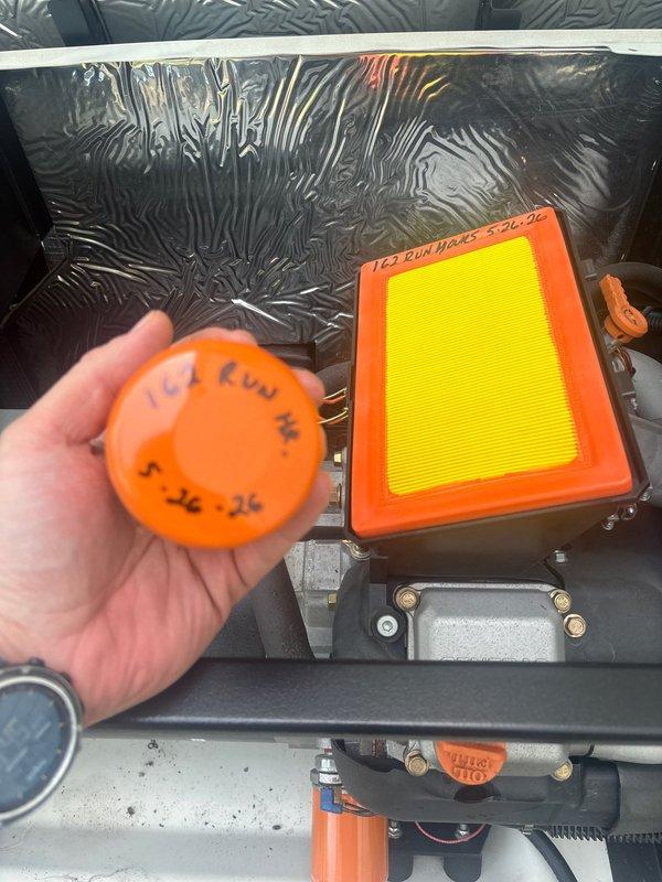 Performed monthly maintenance plan service on Generac standby generator. Inspected engine compartment, verified air filter condition showing 162 run hours since last service dated 5-26-22, and documented equipment status with photos. All major components including engine, exhaust system, and enclosure were found in good working condition with no immediate service needs identified.