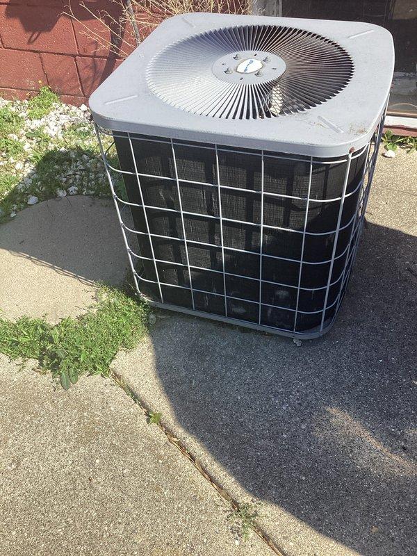 Conducted on-site evaluation for complete HVAC system replacement including non-operational air conditioning condenser unit located on exterior concrete pad and natural gas furnace installed in basement. Assessed existing equipment configuration, documented current system conditions through photographic inspection, and gathered necessary specifications to prepare comprehensive replacement estimate for both heating and cooling components.