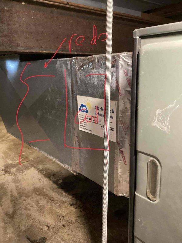 Conducted comprehensive site assessment for full HVAC system replacement in 2400 square foot bungalow with natural gas furnace currently located in 4-foot concrete crawlspace. Evaluated existing ductwork configuration, inspected copper plumbing connections with brass fittings, assessed electrical wiring runs, and documented current air handler and furnace accessibility. Photographed existing installation including ductwork routing, flexible duct connections, and mechanical equipment placement to determine optimal replacement equipment specifications and installation requirements for new air conditioning unit and furnace system.