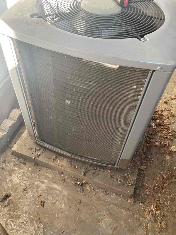 Completed comprehensive inspection and maintenance on six HVAC units consisting of three furnaces and three air conditioning condensers located on main floor, upper level, and roof access areas. Inspected condenser coils which showed moderate dust and debris accumulation on heat exchanger fins, noted corrosion present on refrigerant line fittings and copper piping requiring monitoring. All units photographed and documented for certification requirements, with equipment found operational at time of inspection.