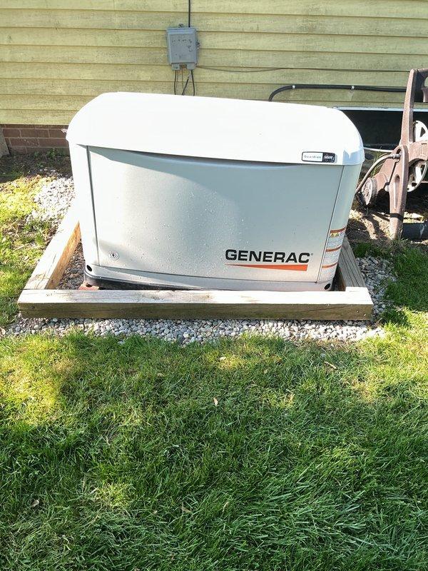 Repositioned and releveled Generac standby generator after it was struck and displaced by landscaping equipment. Unit had shifted off its original mounting position on the concrete pad. Two technicians worked four hours to safely relocate the generator back to proper alignment, ensuring secure placement on the concrete foundation and verifying all electrical conduit connections remained intact. Confirmed unit stability on gravel base and tested operational readiness upon completion.