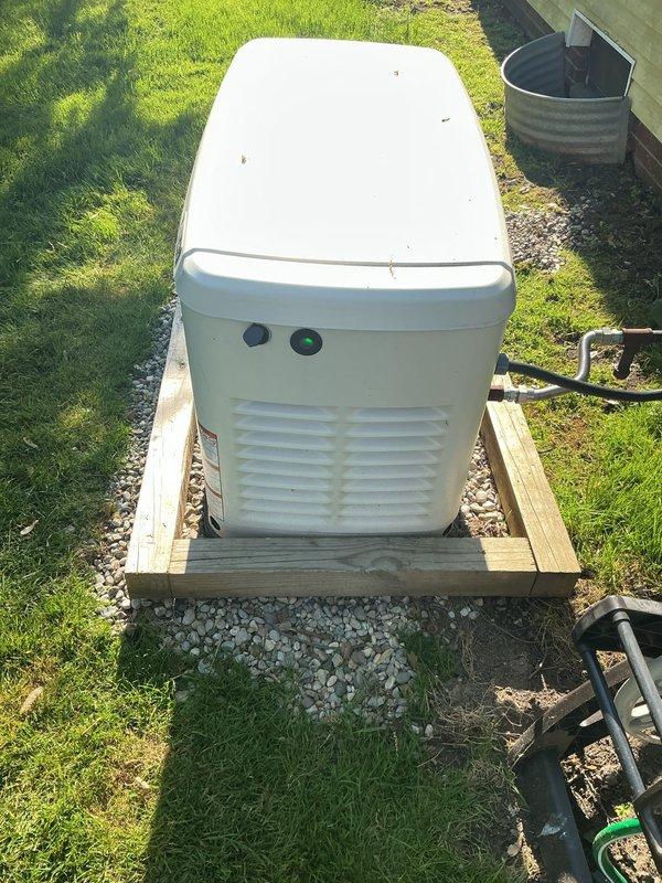 Repositioned and releveled Generac standby generator after it was struck and displaced by landscaping equipment. Unit had shifted off its original mounting position on the concrete pad. Two technicians worked four hours to safely relocate the generator back to proper alignment, ensuring secure placement on the concrete foundation and verifying all electrical conduit connections remained intact. Confirmed unit stability on gravel base and tested operational readiness upon completion.