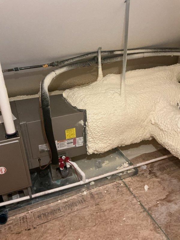 Responded to a complete A/C system shutdown with water leakage on a five-year-old unit located on the third floor. Upon inspection of the attic-mounted HVAC system, identified and addressed drainage issues affecting the condensate removal system. Verified proper operation of the condensate drain lines, checked the primary and secondary drain pans for blockages, and ensured all PVC drainage piping was functioning correctly. Tested system operation to confirm unit cycling properly without premature shutdown, inspected evaporator coil and drain pan assembly for proper water flow, and verified all safety switches were operating within normal parameters. Unit restored to full operational status with no further water leakage detected.