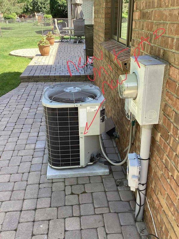 Provided comprehensive estimate for complete HVAC system replacement including 25-year-old non-functional air conditioning unit with suspected refrigerant leak located on exterior paver patio and furnace system in basement. Assessed existing electrical disconnect, conduit routing, and ductwork configuration to determine equipment specifications and installation requirements for new high-efficiency cooling and heating system.