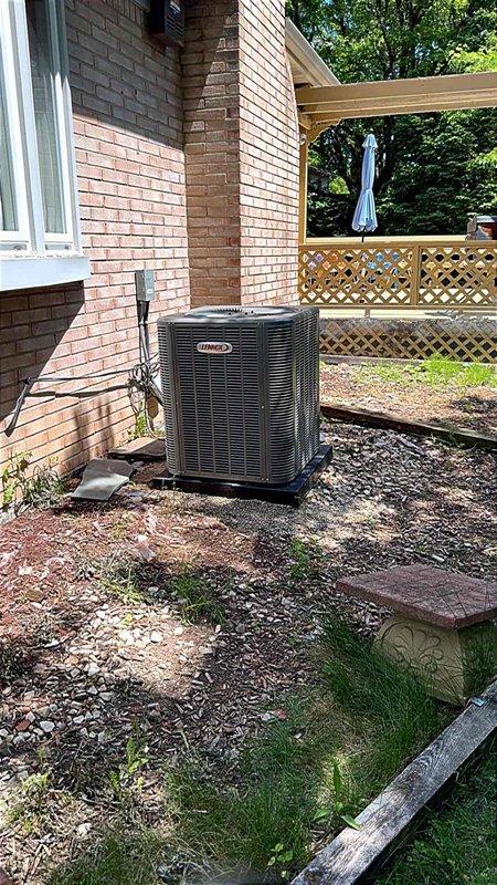 Completed full installation of 3-ton air conditioning system with matching evaporator coil. Installed Lennox outdoor condensing unit on prepared pad at rear of residence with proper electrical reconnection. Installed new indoor air handler and coil in basement mechanical room with professional sheet metal ductwork integration to existing system. All mechanical, electrical, and air conditioning permits obtained and work performed to code specifications.