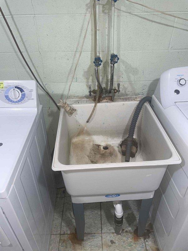 Completed comprehensive AC inspection and estimate for 1998 Bryant air conditioning system showing multiple critical failures including severely low refrigerant levels, outdoor fan motor drawing near maximum amperage, weakened capacitor, and burned/pitted contactor. Documented existing Lennox Elite Series furnace installation in basement utility area and assessed overall HVAC system condition for replacement recommendation.