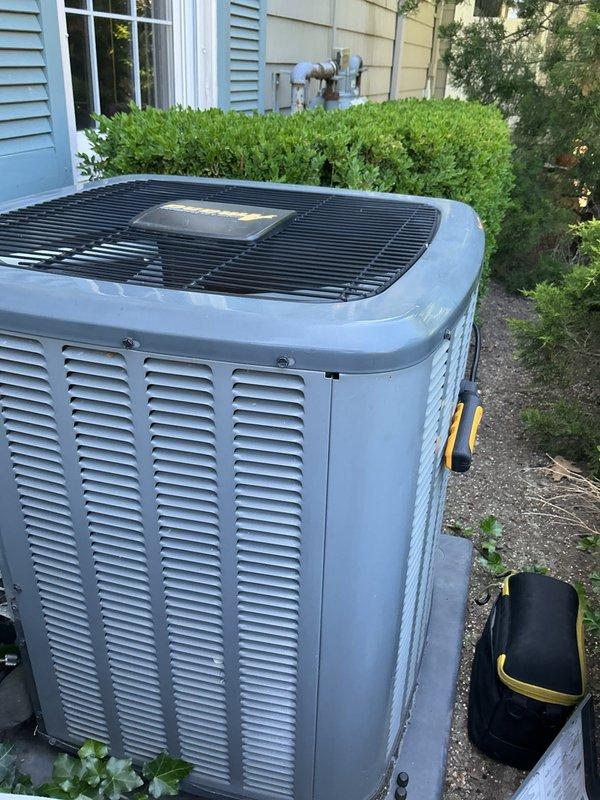 Completed comprehensive Gold Plan preventive maintenance on residential air conditioning system. Performed full inspection of outdoor condenser unit including refrigerant level verification, electrical connection testing, capacitor assessment, and coil cleaning. Replaced air filters, verified proper airflow through ventilation louvers, tested thermostat operation and system cycling, and confirmed unit is operating within manufacturer specifications with no deficiencies noted.