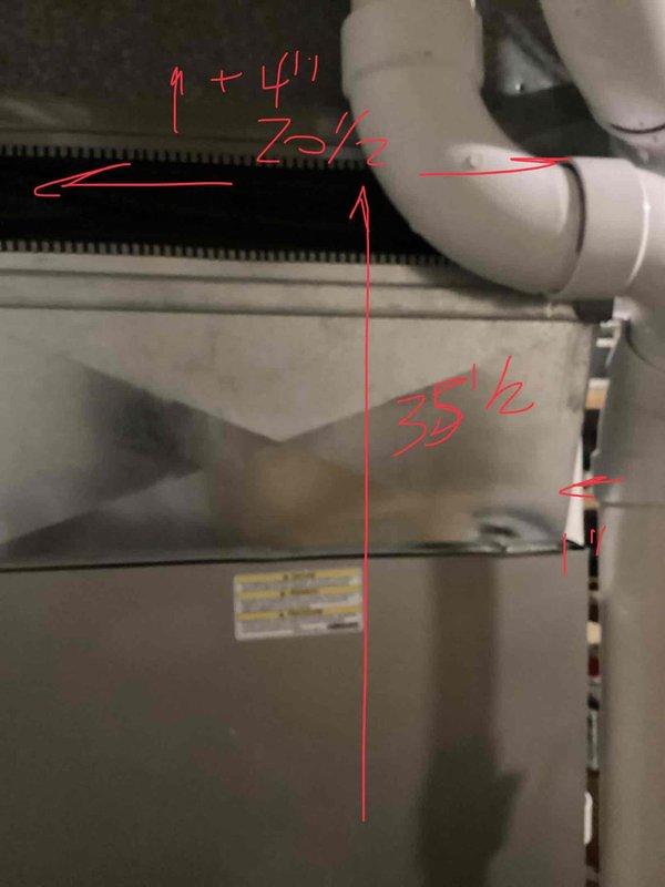 Conducted on-site assessment and measurements for replacement estimate of two air conditioning units and one furnace system. Primary concern addressed was a 9-month-old furnace experiencing water leakage onto the basement floor, requiring warranty verification and evaluation for potential replacement. Documented existing HVAC equipment configuration, including air handler unit, ductwork connections, PVC condensate drain lines, and clearance dimensions to determine proper replacement specifications and installation requirements.