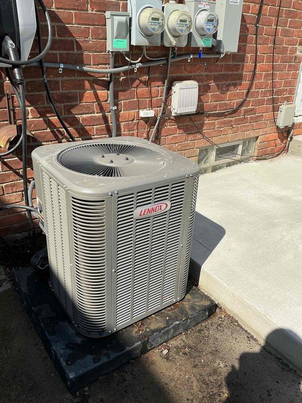 Completed comprehensive Gold AC inspection on a 2-year-old Lennox air conditioning system with air handler located in basement. Performed full system evaluation including outdoor condenser unit inspection, verified proper operation of all components, checked refrigerant levels, tested electrical connections, inspected condensate drainage, and examined air handler/evaporator coil. Unit operating within manufacturer specifications with no deficiencies noted at time of inspection.