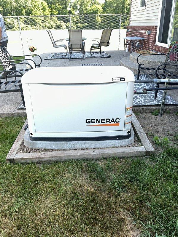 Leveled residential Generac standby generator that had settled unevenly on its concrete pad foundation. Adjusted unit positioning and verified proper mounting to ensure optimal operation, drainage, and longevity of the equipment.
