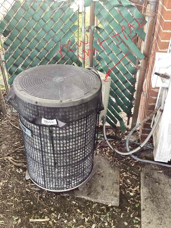 Conducted comprehensive site assessment for complete HVAC system replacement at residential property. Evaluated existing outdoor condensing unit with protective mesh grille positioned on concrete pad adjacent to chain-link fence and brick exterior. Documented current system configuration, electrical connections, refrigerant line routing, and condensate drainage setup. Assessed installation accessibility, measured equipment clearances, and photographed equipment location and building exterior to determine optimal replacement unit sizing and placement. Prepared detailed full system replacement estimate for failed cooling system.