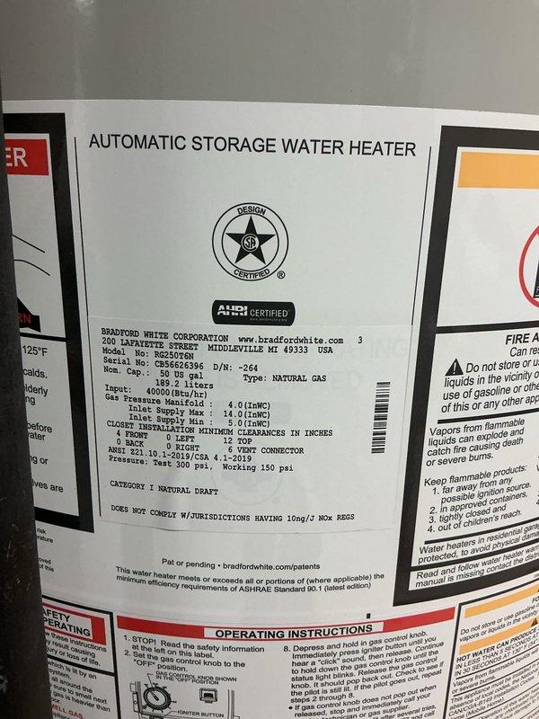 Successfully installed a Bradford White automatic storage water heater with 40,000 BTU natural gas input rating. Completed all plumbing connections using copper piping and brass fittings, installed proper venting with galvanized metal ductwork and elbow joints, and reconnected all water supply lines with appropriate shutoff valves. Mechanical permit was requested and obtained for the hot water heater installation, ensuring all work meets code requirements and manufacturer specifications for clearances and safety standards.