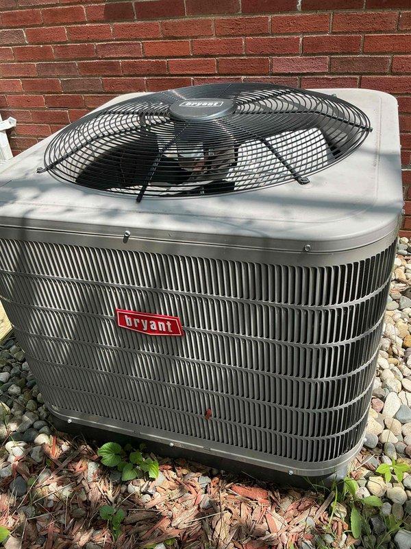 Completed residential tune-up on 2021 Bryant air conditioning system and furnace located in basement. Performed comprehensive inspection of outdoor condenser unit, verified proper operation of fan motor and compressor, checked refrigerant levels, and cleaned condenser coils. Inspected indoor furnace components, tested safety controls, and confirmed all systems operating within manufacturer specifications. Unit shows good maintenance with no immediate repairs required.