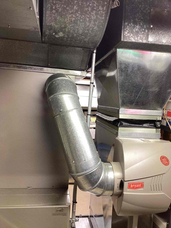 Completed comprehensive estimate for full HVAC system replacement including furnace, air conditioning unit, thermostat, APCO air purification system, and whole home dehumidifier. Existing equipment over 10 years old with multiple component failures requiring extensive repairs. Performed thorough inspection of basement-located air handler and coil system, documented current installation configuration including ductwork connections and equipment placement. Assessed Bryant furnace unit and associated mechanical components, evaluated system performance and identified critical failure points necessitating complete system replacement rather than repair. Photographed existing installation showing current ductwork routing, furnace positioning, condensate drain lines, and mechanical room layout to support replacement specifications. Provided detailed quote for upgraded Bryant Plus 95s Evolution system with enhanced efficiency and air quality components.