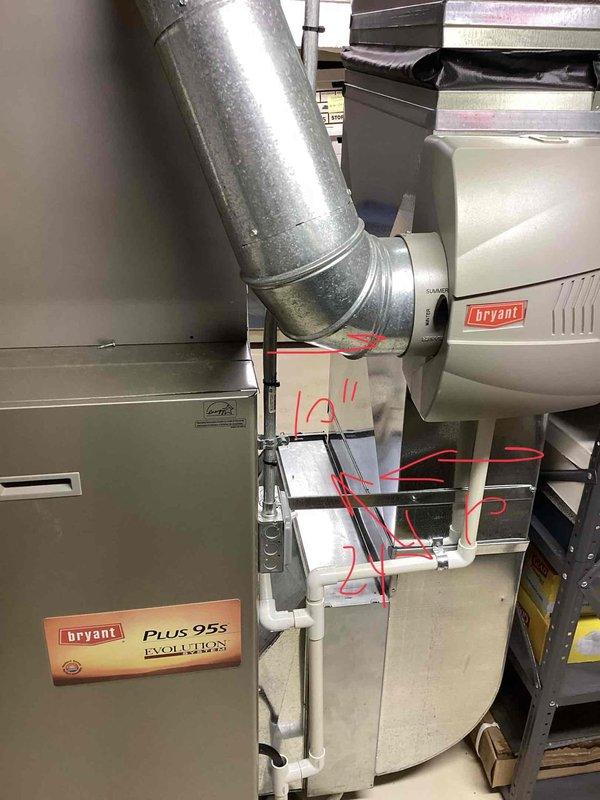 Completed comprehensive estimate for full HVAC system replacement including furnace, air conditioning unit, thermostat, APCO air purification system, and whole home dehumidifier. Existing equipment over 10 years old with multiple component failures requiring extensive repairs. Performed thorough inspection of basement-located air handler and coil system, documented current installation configuration including ductwork connections and equipment placement. Assessed Bryant furnace unit and associated mechanical components, evaluated system performance and identified critical failure points necessitating complete system replacement rather than repair. Photographed existing installation showing current ductwork routing, furnace positioning, condensate drain lines, and mechanical room layout to support replacement specifications. Provided detailed quote for upgraded Bryant Plus 95s Evolution system with enhanced efficiency and air quality components.