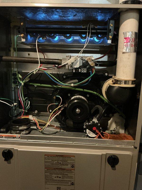 Completed preventive maintenance on two furnace units and two air conditioning systems, performing comprehensive inspections of all mechanical and electrical components. Replaced two thermostats—one on the first floor and one upstairs—with auto-changeover models capable of automatically switching between heating and cooling modes for seasonal transitions. Verified proper operation of gas burners, blower motors, control boards, and electrical connections on both HVAC systems; all units tested and confirmed operational with no issues identified.