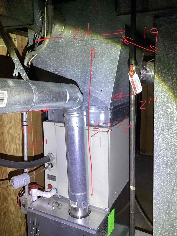 Conducted comprehensive assessment of non-operational air conditioning system located in basement. Existing equipment was over 10 years old and completely inoperative. Evaluated entire HVAC system including furnace, air handler, ductwork configuration, and thermostat controls. Documented current installation with detailed measurements and specifications of existing white furnace unit, metallic ductwork assembly, condensate drainage system, and plenum connections. Provided replacement estimate for complete AC system installation to restore cooling functionality to the residence.