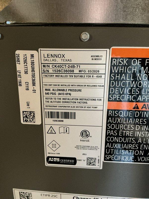 Completed full HVAC system installation including a Lennox 70,000 BTU furnace (Model CK40CT-24B-71) utilizing R-454B refrigerant, 2.5-ton air conditioning unit, whole-home humidifier, and 40-gallon short water heater with recirculation pump. Installed Sensi smart thermostat, performed all necessary ductwork connections, and reconnected existing equipment in rear yard location. Submitted permit application and processed utility rebate applications with Consumers Energy and DTE Energy, with AHRI certification number 215584593 documented for compliance verification.