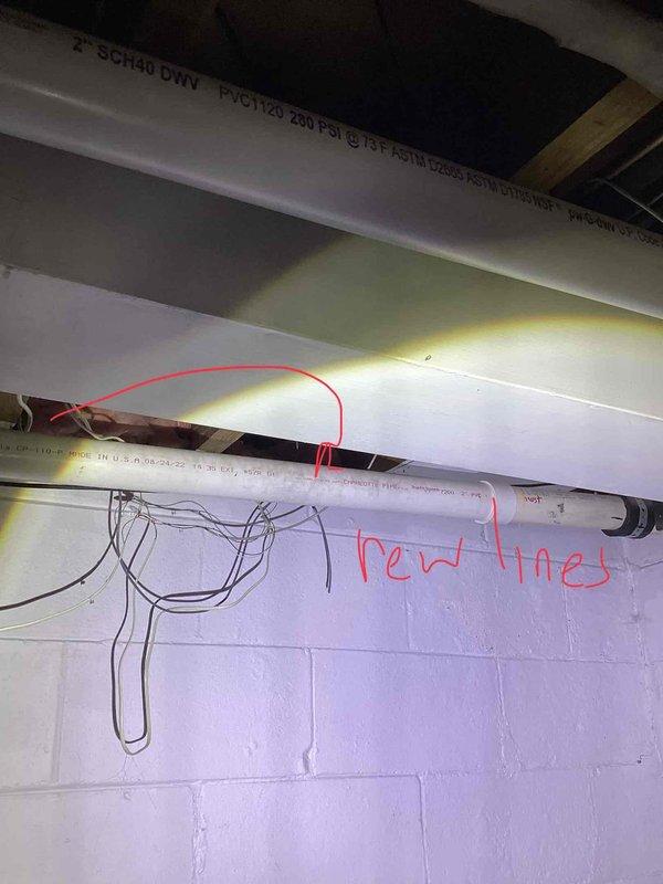 Provided estimate for complete air conditioner replacement system in basement location. Current 30-year-old unit is non-operational and requires full replacement. Assessment included evaluation of existing natural gas furnace compatibility, basement installation parameters, and necessary new refrigerant line routing as indicated in utility room ceiling area.