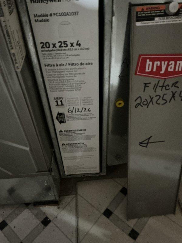 Completed annual Gold AC maintenance on a 9-year-old Bryant cooling system. Performed comprehensive tune-up including inspection of outdoor condenser unit, verified proper operation of all components, and replaced 20x25x4 MERV 11 air filter. System tested and confirmed operating properly with no issues found.