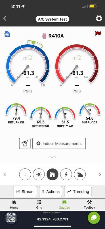 Responded to service call for non-operational air conditioning system on recent installation. Upon arrival, performed comprehensive system diagnostics using digital manifold gauges and temperature sensors. Inspection revealed system was in vacuum state with both suction and discharge pressures reading -61.3 PSIG, indicating complete refrigerant loss or system not properly charged during initial installation.

Conducted thorough leak check of all refrigerant lines, connections, and components. Removed access panel to inspect interior furnace components and verify proper installation of refrigerant lines and electrical connections. Verified all wiring connections to gas valves, control boards, and safety devices were secure. Measured system airflow temperatures with return dry bulb at 79.4°F, return wet bulb at 65.5°F, supply dry bulb at 54.6°F, and supply wet bulb at 51.5°F using calibrated digital instruments.

Evacuated system to proper vacuum levels, pressure tested for leaks, and re