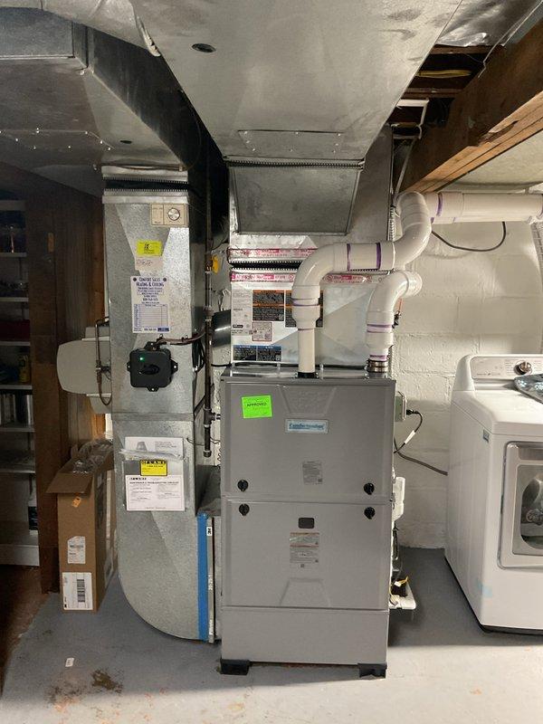 Completed installation of 4-ton air conditioning system with uncased evaporator coil on existing furnace unit. Connected refrigerant lines to right-side configuration, installed necessary ductwork modifications, and completed all electrical reconnections. Mechanical, electrical, and air conditioning permits were obtained prior to installation, and system was tested for proper operation upon completion.