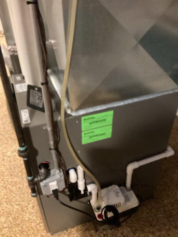 Conducted comprehensive evaluation of central air conditioning system experiencing inadequate cooling performance and confirmed refrigerant leak in the system. System was running with minimal cooling output and unable to maintain desired temperature after extended operation. Provided detailed estimate for complete HVAC system replacement including new air handler, furnace unit, refrigerant lines, condensate management components, and associated ductwork connections. Documented existing equipment configuration and installation requirements for proposed replacement system.