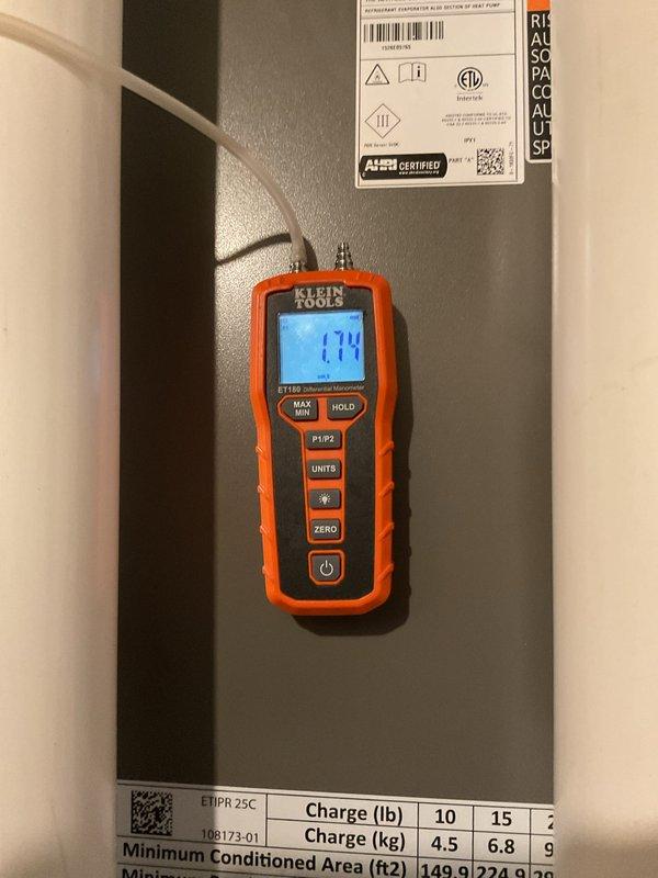 Completed full HVAC system installation including 90,000 BTU furnace, 3-ton air conditioning unit, humidifier, and thermostat with 500mA service in rear yard location. Performed all mechanical and electrical connections, system startup, and verification testing. Measured static pressure at 7.14 and airflow at 354 CFM to confirm proper system operation. Verified refrigerant charge specifications per AHRI certification 215664880 and manufacturer guidelines. Submitted permit request and consumers energy rebate application documentation.