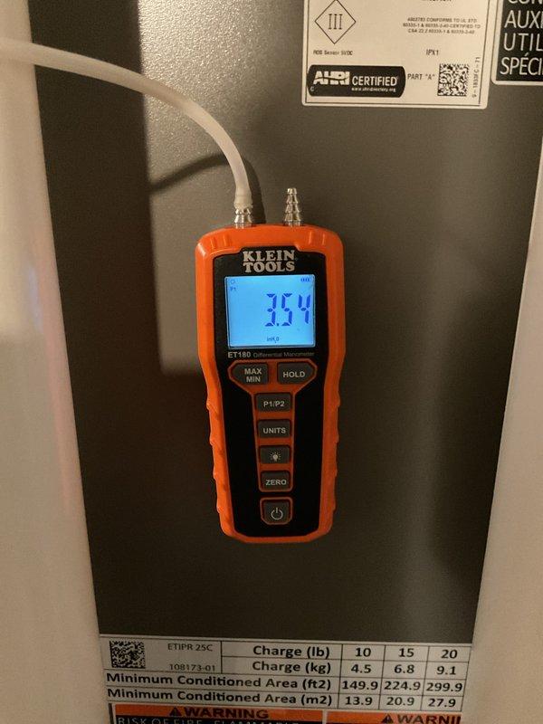 Completed full HVAC system installation including 90,000 BTU furnace, 3-ton air conditioning unit, humidifier, and thermostat with 500mA service in rear yard location. Performed all mechanical and electrical connections, system startup, and verification testing. Measured static pressure at 7.14 and airflow at 354 CFM to confirm proper system operation. Verified refrigerant charge specifications per AHRI certification 215664880 and manufacturer guidelines. Submitted permit request and consumers energy rebate application documentation.