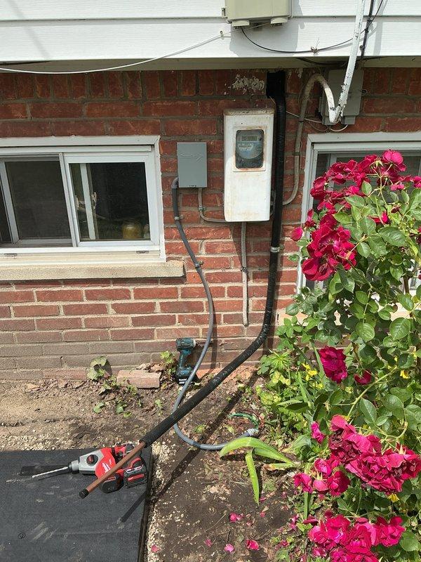 Completed full HVAC system installation including a 70,000 BTU furnace, 2.5-ton air conditioning unit, and humidifier with equipment located in rear yard. All mechanical and electrical permits were obtained, exterior disconnect box was installed and wired to code, and electrical service connections were completed. Financing documentation was processed and approved, identification verification completed, and final system reconnection and remeasurement performed to ensure proper operation.