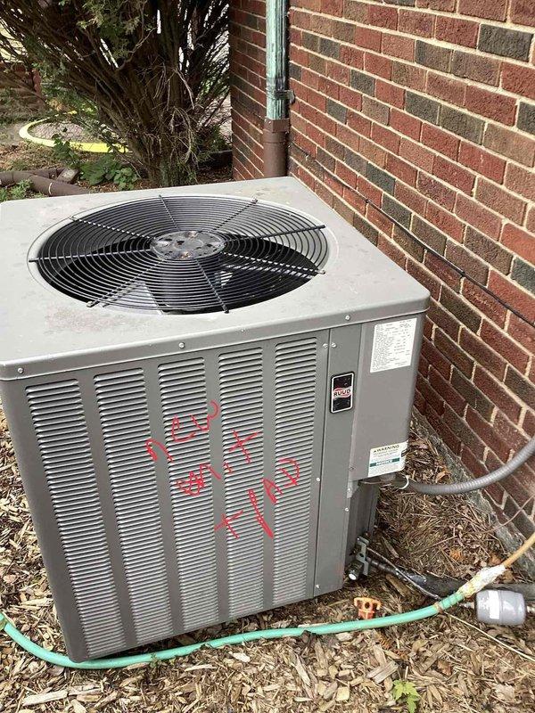 Conducted comprehensive full system evaluation of existing Unico 5-ton HVAC system, approximately 17 years old. Performed detailed inspection of outdoor condenser unit and indoor air handling components, documenting current system condition through photographic records. Assessed exterior condenser unit mounted on brick wall exterior, noting operational wear patterns and overall equipment condition. Evaluated indoor mechanical space installation including condensate drainage system, refrigerant line routing, electrical conduit configuration, and ductwork connections. Documented aging infrastructure components and provided customer with replacement system recommendations based on equipment age and observed wear.