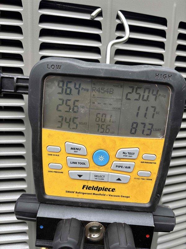 Successfully completed installation of a 3-ton air conditioning system with uncased evaporator coil in rear yard location. System was professionally reconnected and commissioned, with all refrigerant pressures and temperatures verified using calibrated manifold gauges to ensure optimal performance and efficiency within manufacturer specifications.
