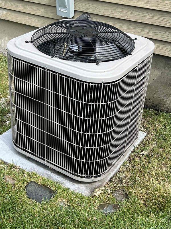 Completed Gold AC Inspection on Bryant air conditioning system with air handler located in basement. Performed comprehensive inspection of outdoor condenser unit, which was found in good operational condition with clean exterior housing and properly functioning components. Replaced Totaline LBP/600/700/760 humidifier water panel pad to ensure proper humidification throughout the home.