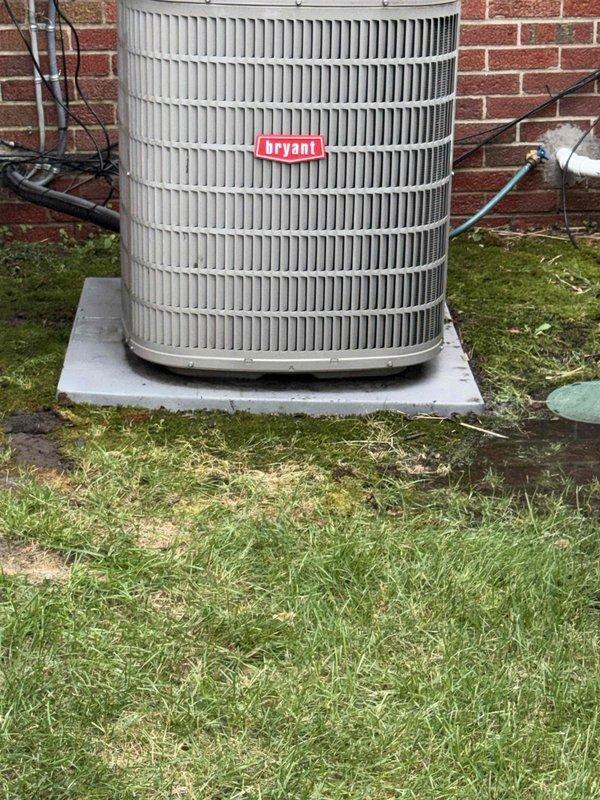 Completed annual cooling maintenance on a 16-year-old Bryant air conditioning system. Performed comprehensive tune-up including inspection of condenser unit, verification of proper leveling, cleaning of fan guard and coil assembly, and testing of all system components. System confirmed operational and functioning properly with no issues identified.