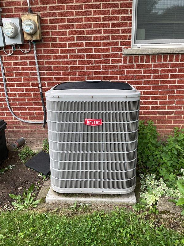 Completed comprehensive Gold AC Inspection on 10-year-old Bryant air conditioning system located in basement. Performed full system tune-up including inspection of outdoor condenser unit, verified proper operation of all components, checked refrigerant levels, cleaned coils, and tested electrical connections. Noted customer may require furnace filter replacement at next service interval.