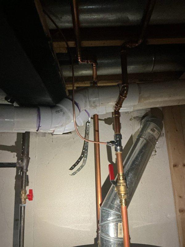 Assessed plumbing requirements for upcoming Aprilaire humidifier installation in basement utility area. Determined need for new shut-off valve and dedicated water supply line to support HVAC humidifier system being installed by HVAC technician. Coordinated with office to schedule humidifier installation upon completion of plumbing work.