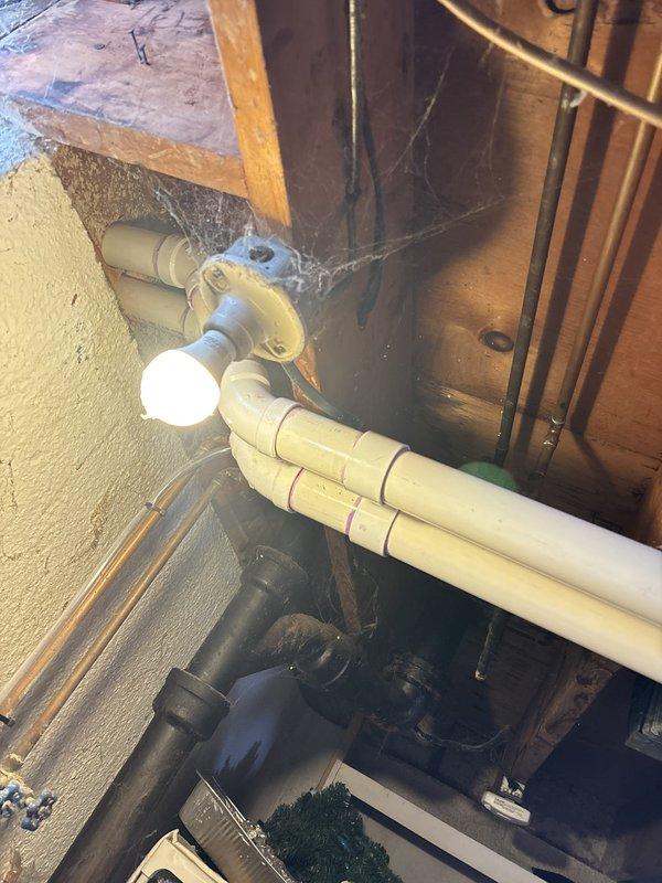 Completed callback to install low-profile exhaust vent kit on exterior brick wall for improved aesthetics and customer satisfaction. Inspected condensate pump system for reported water leak concerns, verified proper drainage operation, and confirmed secure mounting of discharge piping along exterior wall structure. All components functioning properly with no active leaks detected at time of inspection.