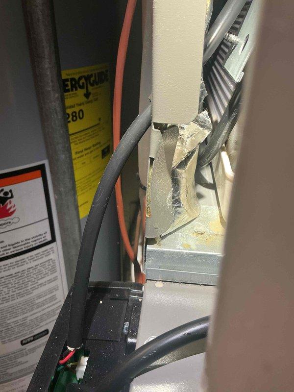 Responded to warranty call for water leak on 10-month-old furnace located in basement. Upon inspection, discovered deteriorated and damaged foam insulation on condensate drain line allowing moisture accumulation. Replaced compromised insulation material and verified proper drainage from condensate system. Inspected blower assembly and internal components for water damage, confirmed no secondary issues present. Unit tested and operating within normal parameters with no further leakage detected.