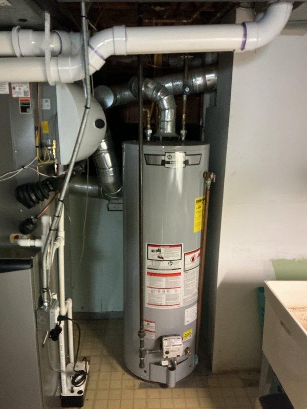 Responded to service call for nearly new furnace system located in basement. Inspected HVAC equipment and exterior condensing unit to assess power consumption and evaluate vulnerability to animal intrusion through exposed piping. Recommended and discussed options for installing protective pipe coverings on exterior refrigerant lines and vent terminations to prevent wildlife access while maintaining proper system ventilation and code compliance.