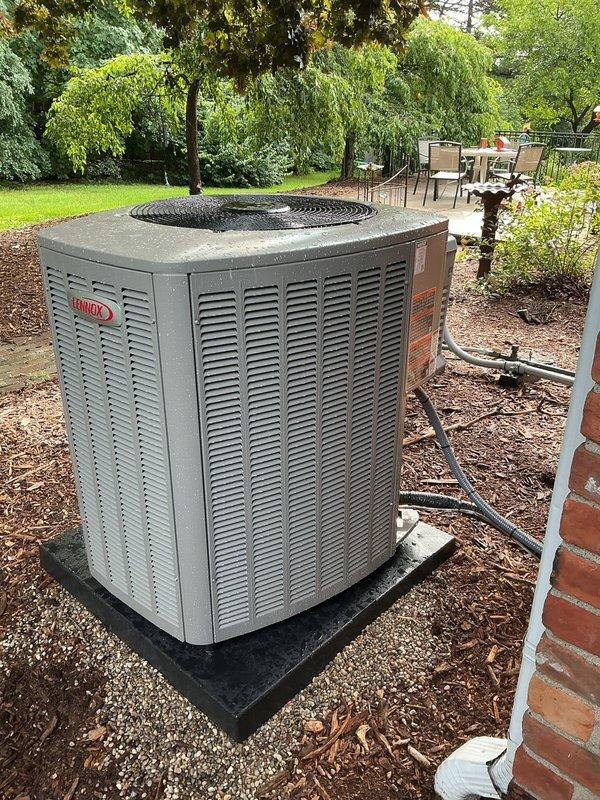 Responded to service call for nearly new furnace system located in basement. Inspected HVAC equipment and exterior condensing unit to assess power consumption and evaluate vulnerability to animal intrusion through exposed piping. Recommended and discussed options for installing protective pipe coverings on exterior refrigerant lines and vent terminations to prevent wildlife access while maintaining proper system ventilation and code compliance.