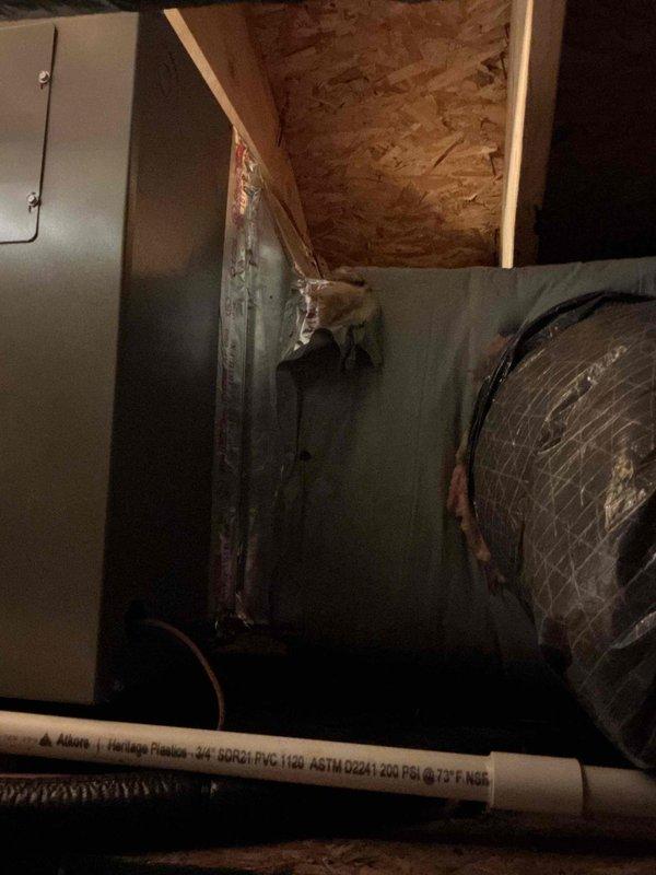 Completed two-day installation of new air handler system in attic space and A/C condenser unit in left side yard. Installation included new drain pan, wet switch, condensate pump, refrigerant line set with insulation, and electrical reconnection. Mechanical, electrical, and HVAC permits were obtained prior to work commencement, and final remeasure was performed to verify specifications.
