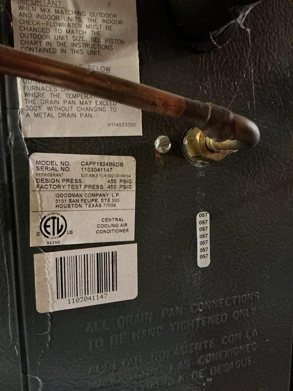 Performed comprehensive tune-up on 10-year-old Goodman AC system (Model CAPF1894B6DB) in response to reported squealing noise during cooling operation. Inspected outdoor condenser unit, verified refrigerant levels, cleaned coils, checked electrical connections, and lubricated motor bearings to eliminate noise issue. Confirmed thermostat operation at 74°F setpoint and verified system is cycling properly with adequate airflow.