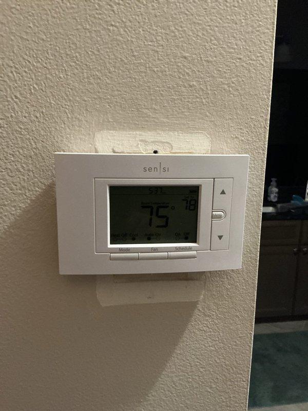 Completed routine air conditioning tune-up maintenance on a one-year-old system located at the rear of the residence. Performed comprehensive inspection of indoor and outdoor components, verified thermostat operation and calibration, checked refrigerant levels and pressures, cleaned condenser coils, inspected electrical connections, and tested system performance to ensure optimal cooling efficiency for the upcoming season.