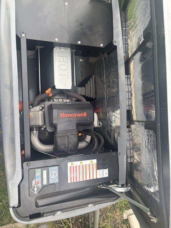 Performed scheduled preventive maintenance on 16KW residential standby generator. Inspected and serviced engine components including oil system, air filtration, and cooling system. Verified proper operation of Honeywell control module, checked all electrical connections and wiring harnesses for secure contact and signs of wear. Examined fuel delivery system including hoses, connections, and flow rate specifications. Confirmed unit operational status and documented equipment condition with photographic records.