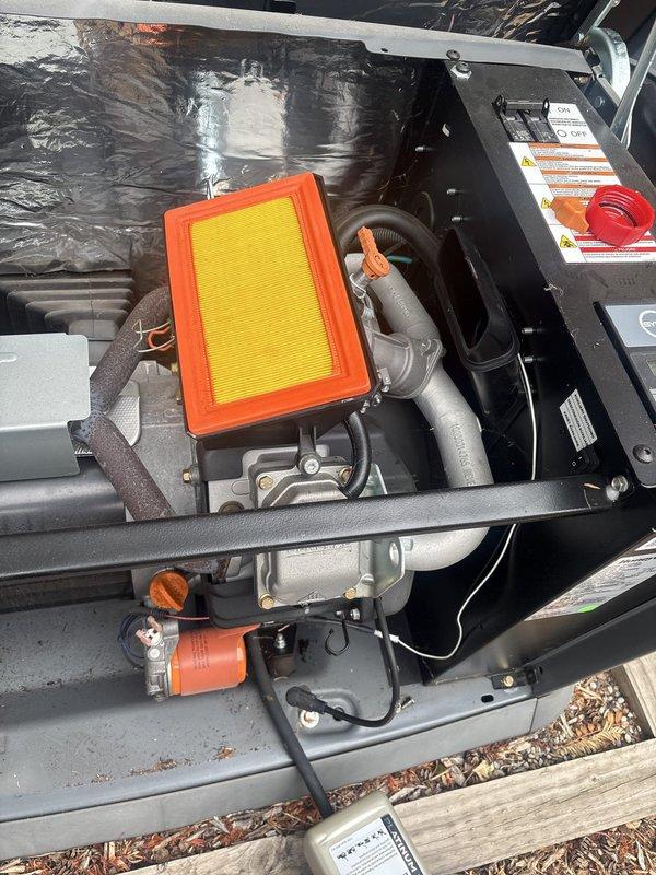 Performed scheduled preventive maintenance on an 18kW Honeywell standby generator unit. Inspected and serviced internal components including air filter assembly, fuel connections, and mechanical systems. All equipment found operating within normal parameters with no deficiencies noted.