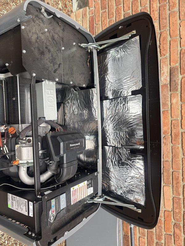 Performed scheduled preventive maintenance on an 18kW Honeywell standby generator unit. Inspected and serviced internal components including air filter assembly, fuel connections, and mechanical systems. All equipment found operating within normal parameters with no deficiencies noted.