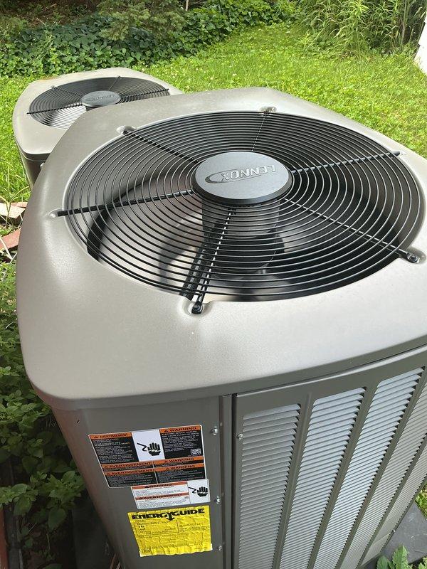 Completed comprehensive Gold AC Inspection and tune-up on two residential Lennox air conditioning systems. Performed preventive maintenance on both outdoor condenser units, including a newly installed system and a two-year-old unit. Inspected electrical connections, measured refrigerant pressures using manifold gauges, cleaned condenser coils, verified proper airflow through louvered panels, and confirmed both fan motors and compressors were operating within manufacturer specifications. Both systems passed inspection with no issues identified, ensuring optimal performance for the upcoming cooling season.